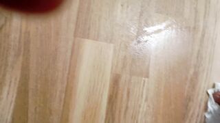 Giant dick overflowed by massive cumshot cleaned up before daddy sees