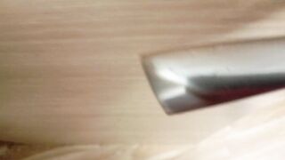 Giant dick overflowed by massive cumshot cleaned up before daddy sees