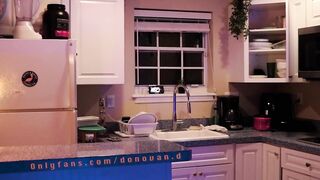 Asian twink solo in kitchen getting cummed on while doing dishes