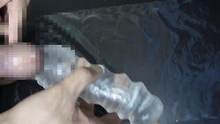 Slender asian twink gags throbbing gay handjob with artificial vagina