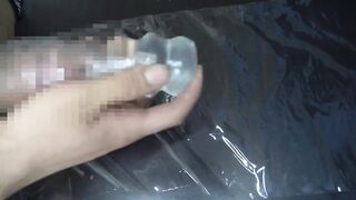 Slender asian twink gags throbbing gay handjob with artificial vagina
