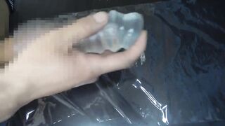 Slender asian twink gags throbbing gay handjob with artificial vagina