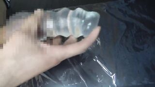 Slender asian twink gags throbbing gay handjob with artificial vagina