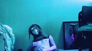 Shy twink jerks himself raw under his mask alone