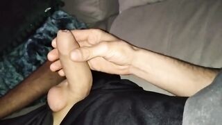 Big thick uncut cock jerked and blown until thick loads explode all over man’s face
