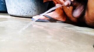 Gay boy destroyed by huge uncut piss in bathroom