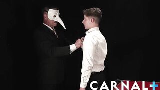 Cute Dex Devall barebacked by hung suited Daddy deep throat breeding raw