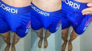 Desperate golden shower solo twink gets soaked in his wet panties