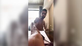 Tall twink jacks off for his lover on cam and gets drenched in cum