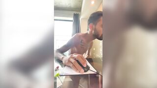 Tall twink jacks off for his lover on cam and gets drenched in cum