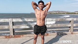 Latino twink strips down to show off his fit body