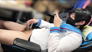Uniformed twink strokes to huge cum while gazing at gay close up fantasy