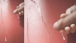 Twink’s silky ass gushing cum drenched red wall solo wank