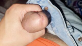 Twink jerks off till thick cum splatters his jockstrap close up