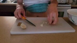 Shy twink cooks you dinner wearing just his thong