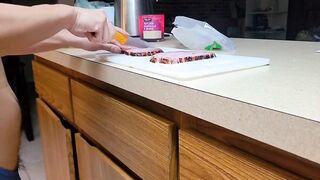 Shy twink cooks you dinner wearing just his thong