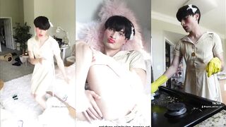 Asian femboy maid rubs his tight ass while dancing like a star