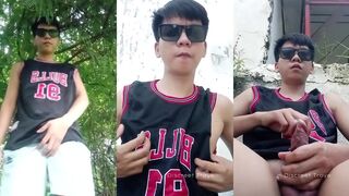 Pinoy basketball player with huge veiny cock jackin off outdoors