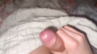 College twink pounds his big cock while mates are away