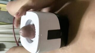 Filipino twink tears up huge dick with his own cumshot
