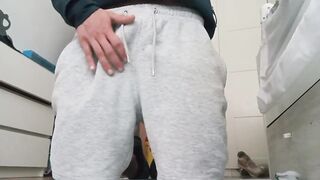 Personal trainer gets his big cock out in gym pants while you watch