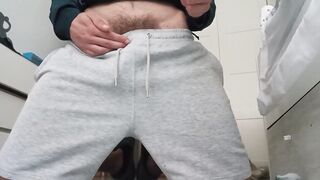 Personal trainer gets his big cock out in gym pants while you watch