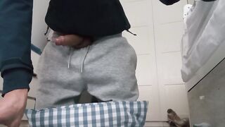 Personal trainer gets his big cock out in gym pants while you watch