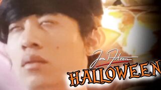 Halloween twink Jon Arteen blows up balloons then blows his load while humping them