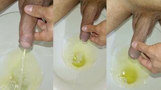 Uncut cock pissing in public bathroom desperate pissing compilation