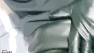 Leather twink wrecked gagging on his monster cock
