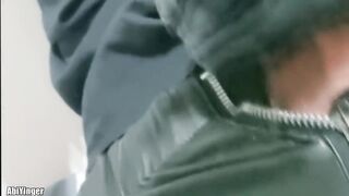 Leather twink wrecked gagging on his monster cock