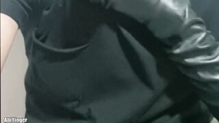Leather twink wrecked gagging on his monster cock