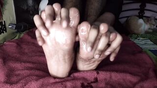 Teased by Asian soles grinding your abs with boxers on