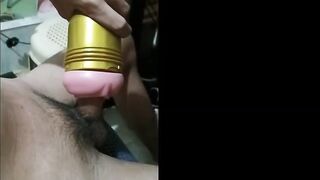 Fleshlight fuck and cumming multiple times overloaded twink ass