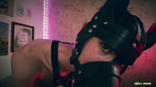 BDSM Halloween skinny twink gets big cock pulverized on his feet