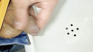 Desperate public piss session almost caught with huge cock