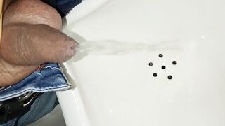 Desperate public piss session almost caught with huge cock