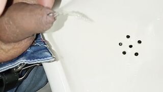 Desperate public piss session almost caught with huge cock