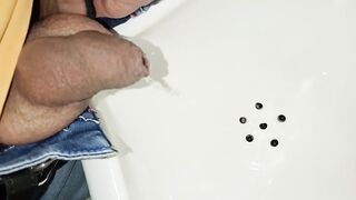 Desperate public piss session almost caught with huge cock