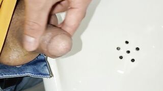 Desperate public piss session almost caught with huge cock