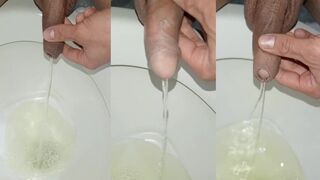 Desperate teen morning piss with hard-on close-up