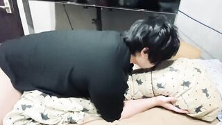 Crazy Japanese student rams his hips in wild solo session huge cumshot