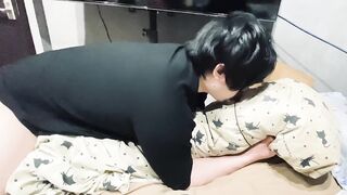 Crazy Japanese student rams his hips in wild solo session huge cumshot