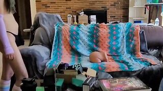 Asian twink dry humps his sex toy on couch mask on raw solo