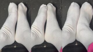 White tube socks destroyed his tight hole while he gagged