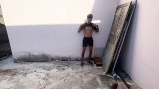 Twink jocking off in public street raw solo cumshot