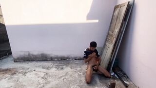Twink jocking off in public street raw solo cumshot