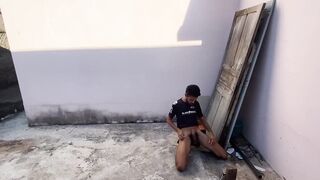Twink jocking off in public street raw solo cumshot