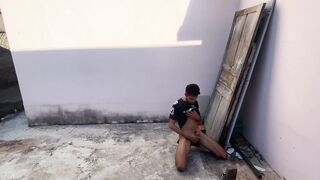Twink jocking off in public street raw solo cumshot