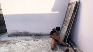 Twink jocking off in public street raw solo cumshot